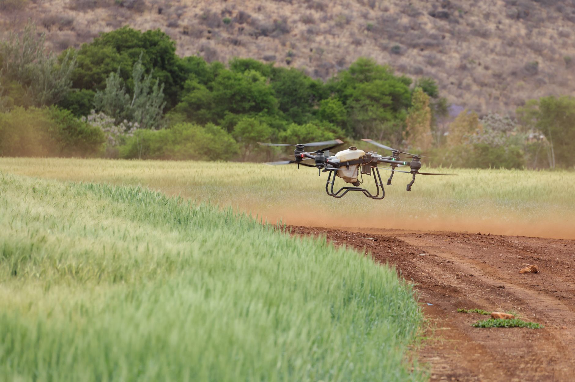 Dron nad zielonym polem uprawnym pokazujący nowoczesne rolnictwo